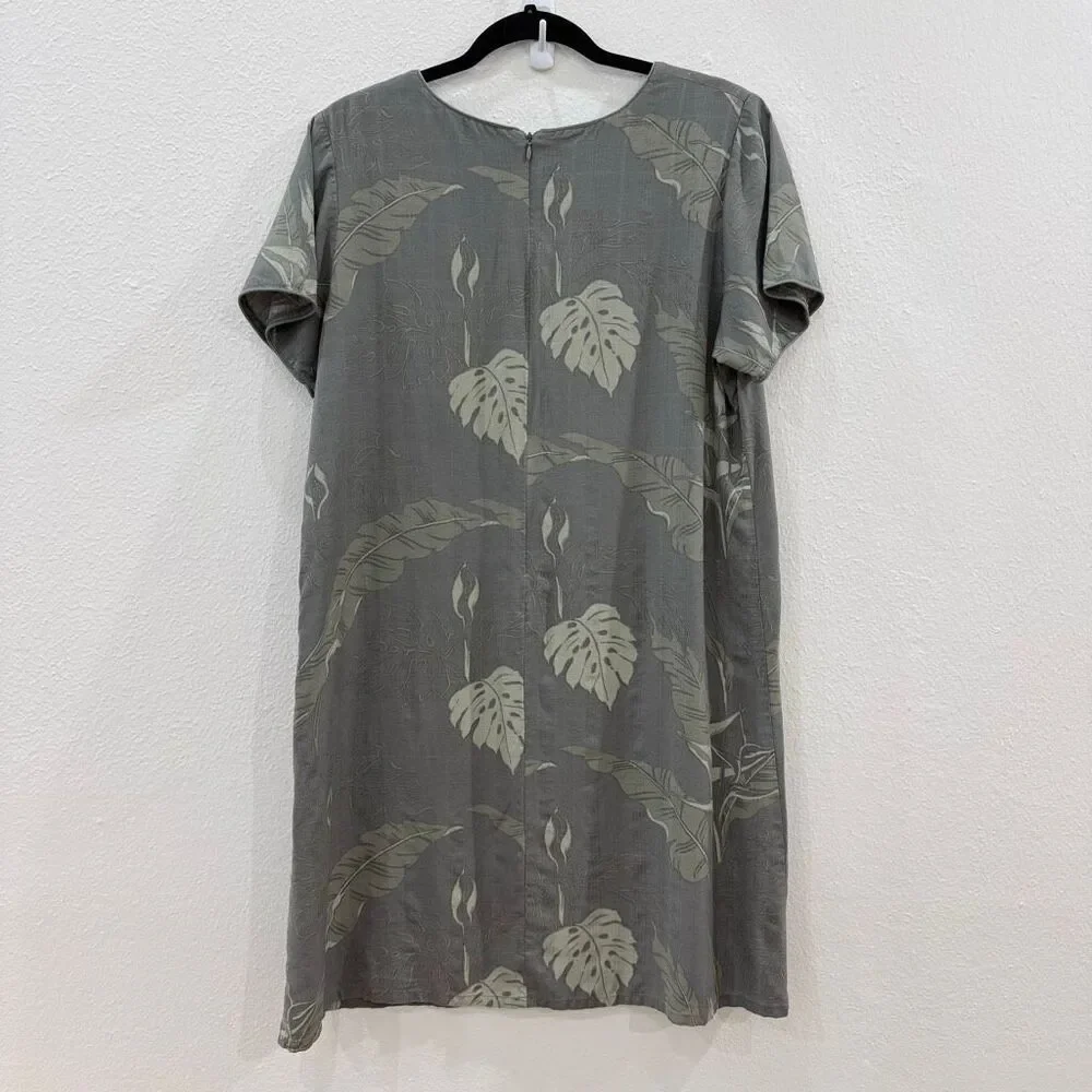 Hawaiian Reserve Collection Women's Size Large Gray 100% Silk Short Sleeve Dress - Picture 4 of 8